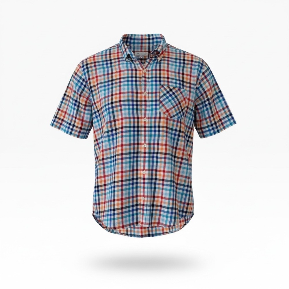 Peter Millar Mens XL Multi Color Plaid Short Sleeve Button Down Cotton Shirt
